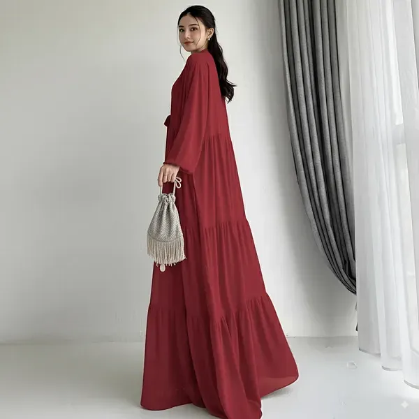 Long Sleeve Ruffle Hem Abaya Dress with Cardigan