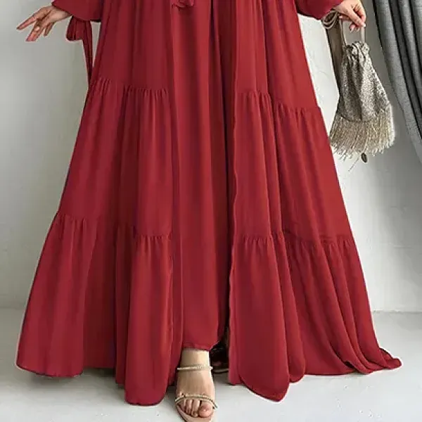 Long Sleeve Ruffle Hem Abaya Dress with Cardigan