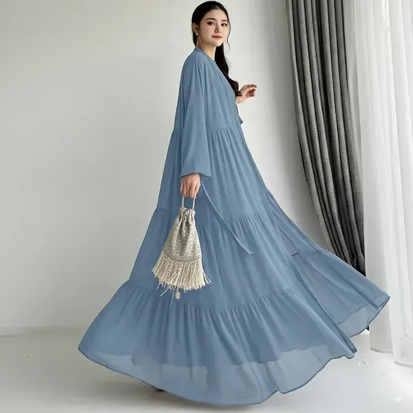 Long Sleeve Ruffle Hem Abaya Dress with Cardigan