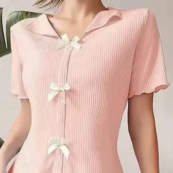 Women's Bow Short Sleeve Pajama Set