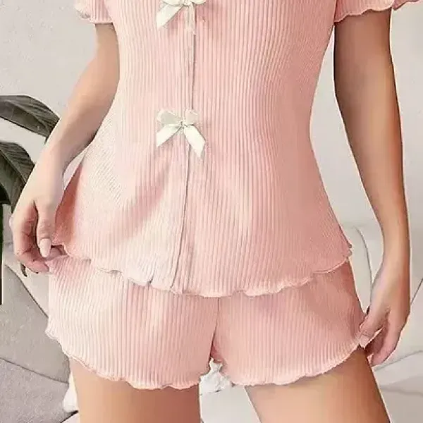Women's Bow Short Sleeve Pajama Set