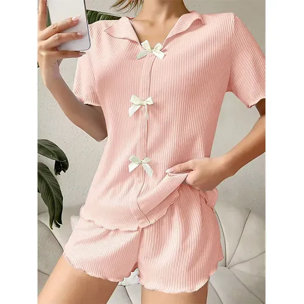 Women's Bow Short Sleeve Pajama Set