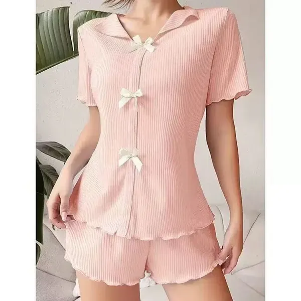 Women's Bow Short Sleeve Pajama Set