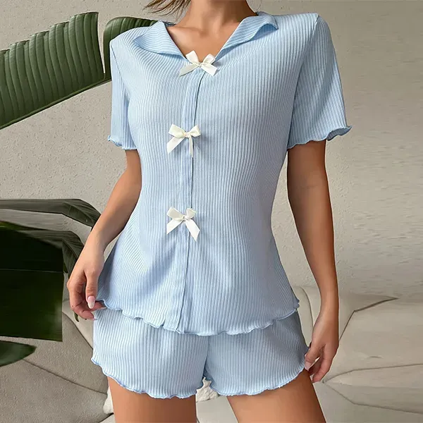 Women's Bow Short Sleeve Pajama Set