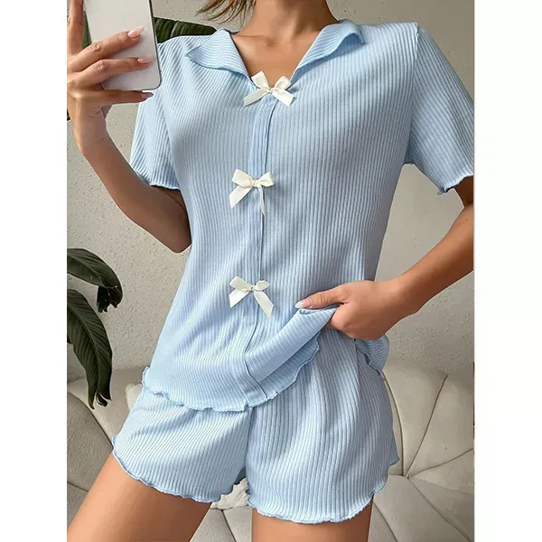 Women's Bow Short Sleeve Pajama Set
