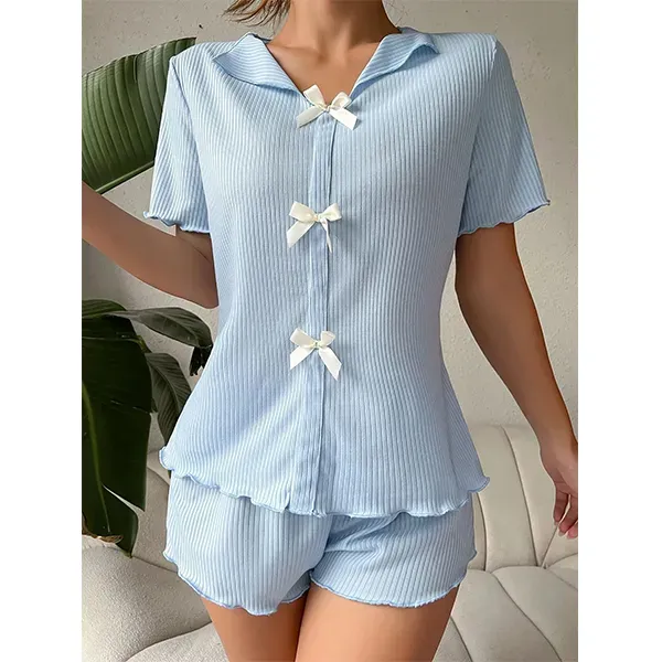 Women's Bow Short Sleeve Pajama Set