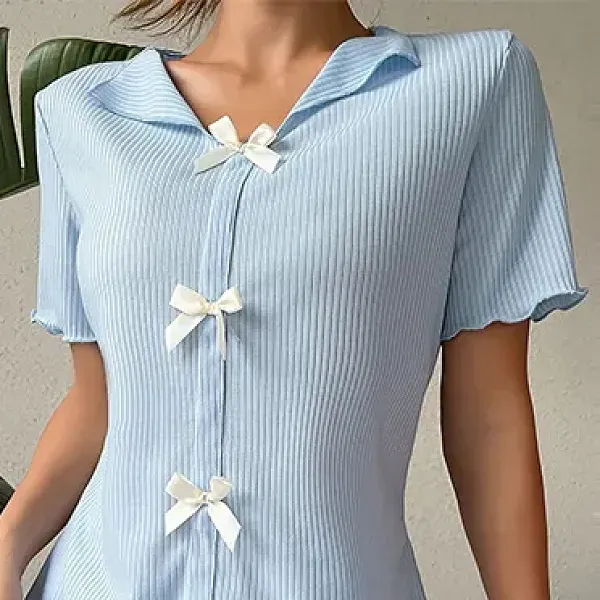 Women's Bow Short Sleeve Pajama Set