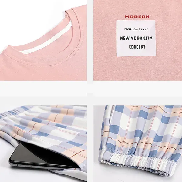 Casual T-Shirt and Plaid Shorts Pajama Set