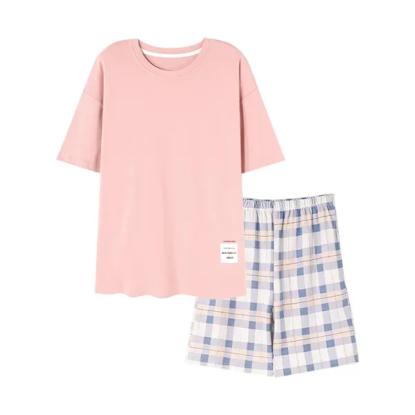 Casual T-Shirt and Plaid Shorts Pajama Set