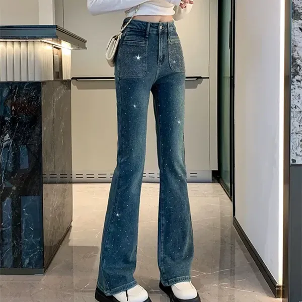 Sparkly Rhinestone High Waist Flare Jeans