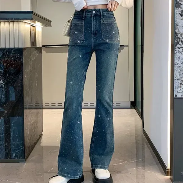 Sparkly Rhinestone High Waist Flare Jeans
