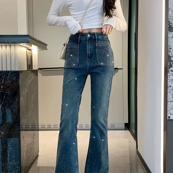 Thumbnail of Sparkly Rhinestone High Waist Flare Jeans