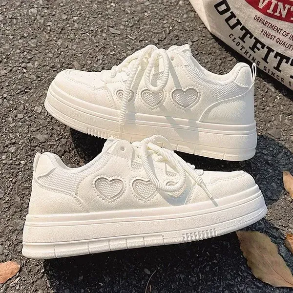 Casual Platform Sneakers with Heart Cutouts