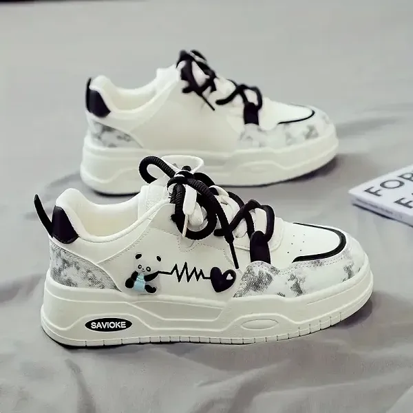 Cute Bear Heartbeat Graphic Platform Women's  Sneakers