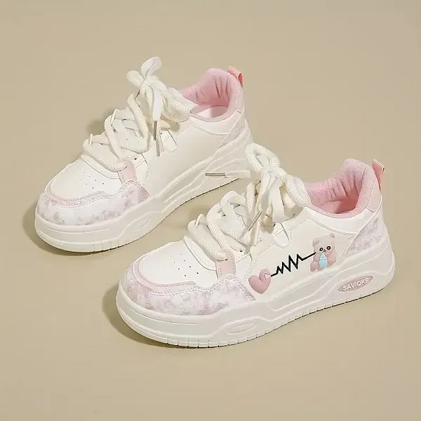 Thumbnail of Cute Bear Heartbeat Graphic Platform Women's  Sneakers