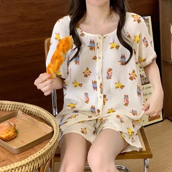 Thumbnail of Cute Teddy Bear Print Pajama Shorts Set | Dorbe UAE