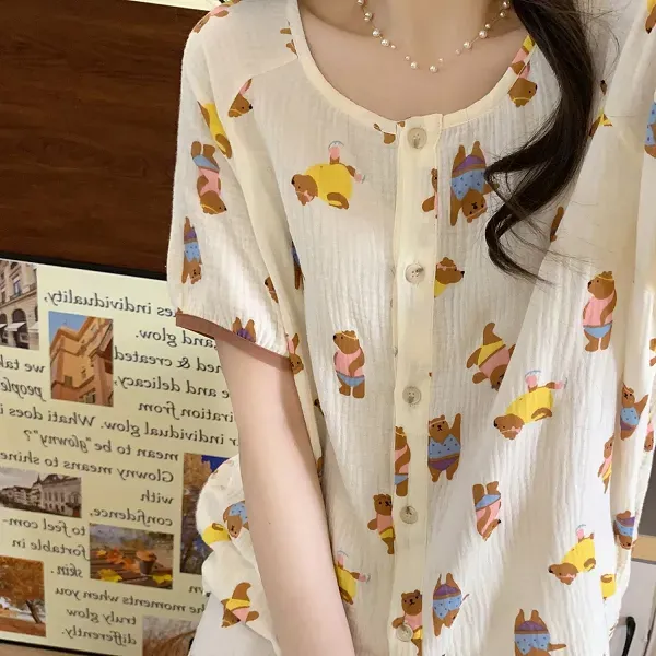 Thumbnail of Cute Teddy Bear Print Pajama Shorts Set | Dorbe UAE