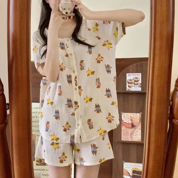 Thumbnail of Cute Teddy Bear Print Pajama Shorts Set | Dorbe UAE