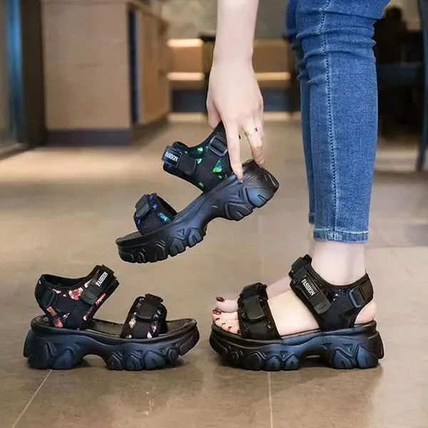 Lightweight Velcro Strap Platform Sandals