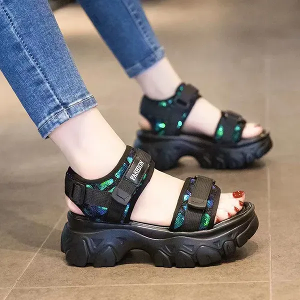 Lightweight Velcro Strap Platform Sandals