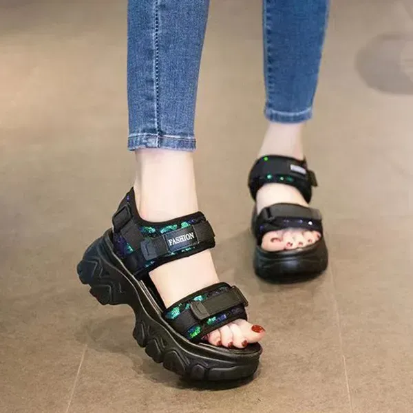 Lightweight Velcro Strap Platform Sandals