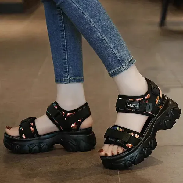 Lightweight Velcro Strap Platform Sandals