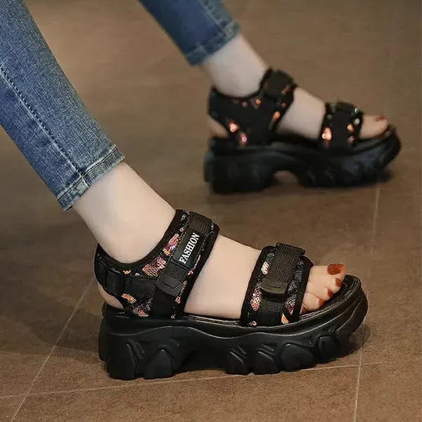 Lightweight Velcro Strap Platform Sandals