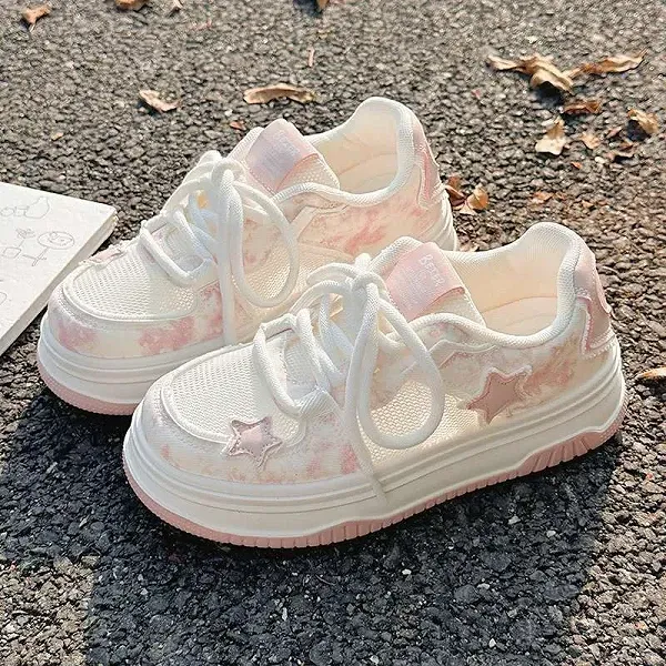 Dreamy Pink Cloud and Star Platform Sneakers