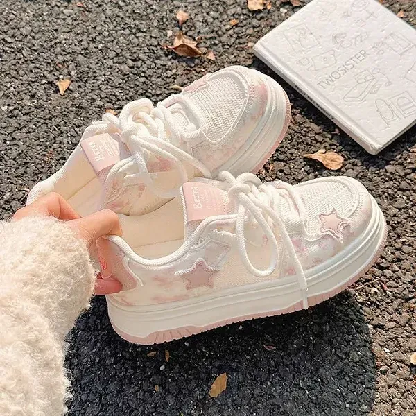 Dreamy Pink Cloud and Star Platform Sneakers