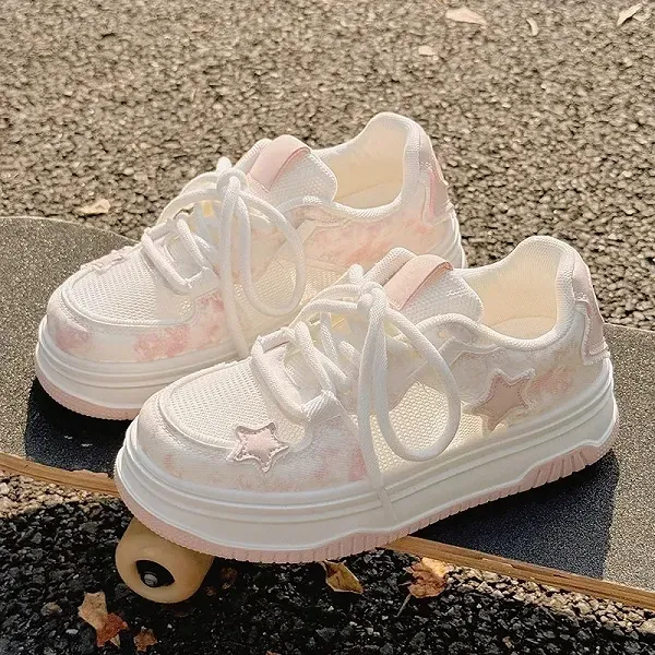 Dreamy Pink Cloud and Star Platform Sneakers