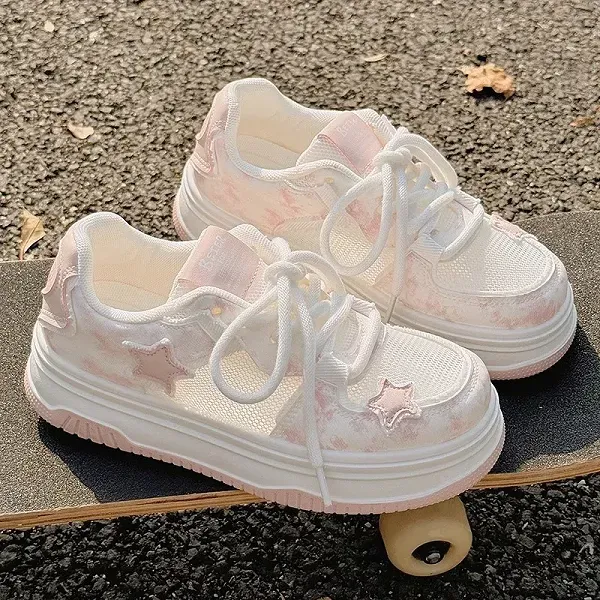 Dreamy Pink Cloud and Star Platform Sneakers
