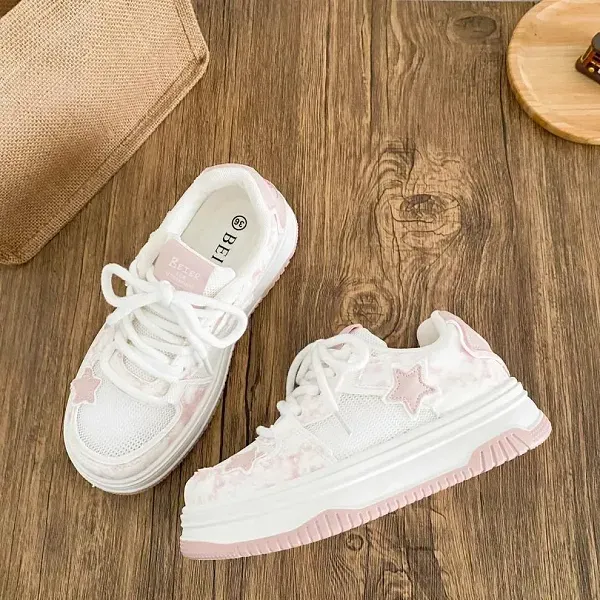 Dreamy Pink Cloud and Star Platform Sneakers