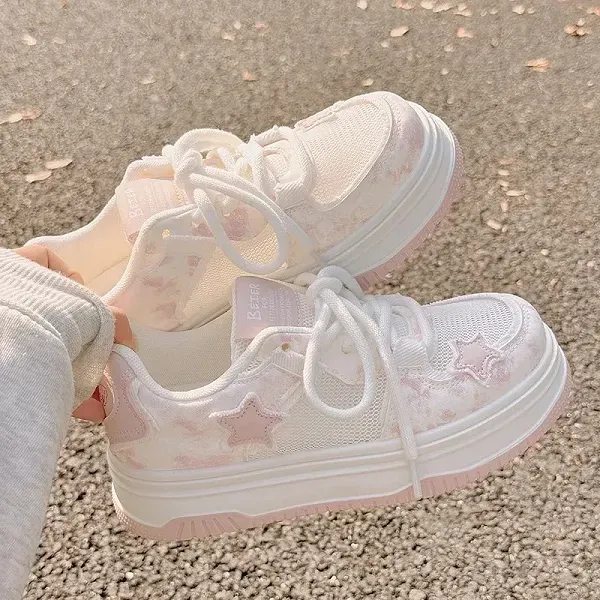 Dreamy Pink Cloud and Star Platform Sneakers