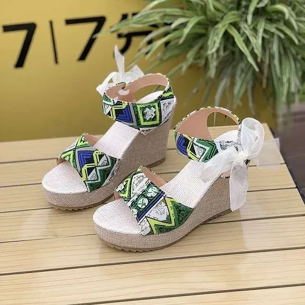 Bohemian Women's Korean Style Peep Toe Bow Knot Wedge Sandals