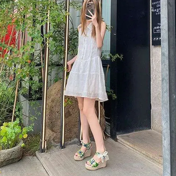 Bohemian Women's Korean Style Peep Toe Bow Knot Wedge Sandals