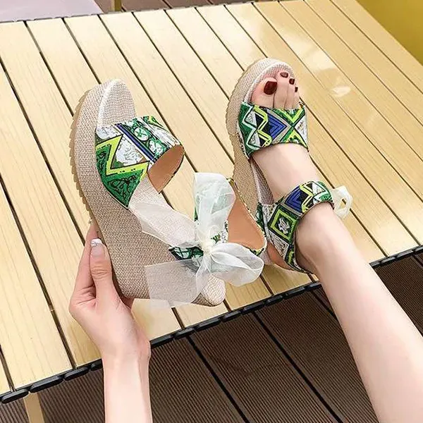 Bohemian Women's Korean Style Peep Toe Bow Knot Wedge Sandals