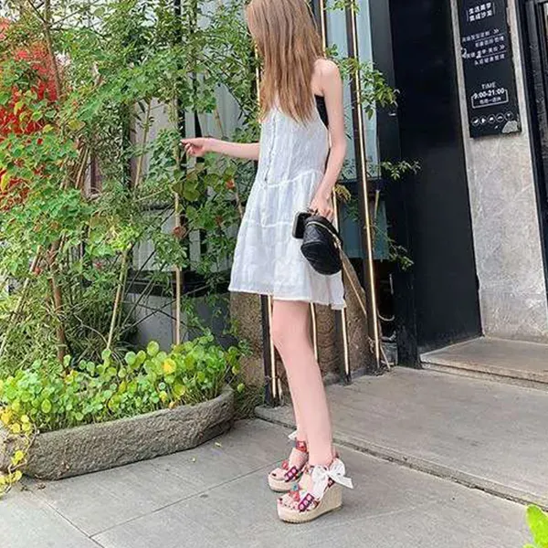 Bohemian Women's Korean Style Peep Toe Bow Knot Wedge Sandals