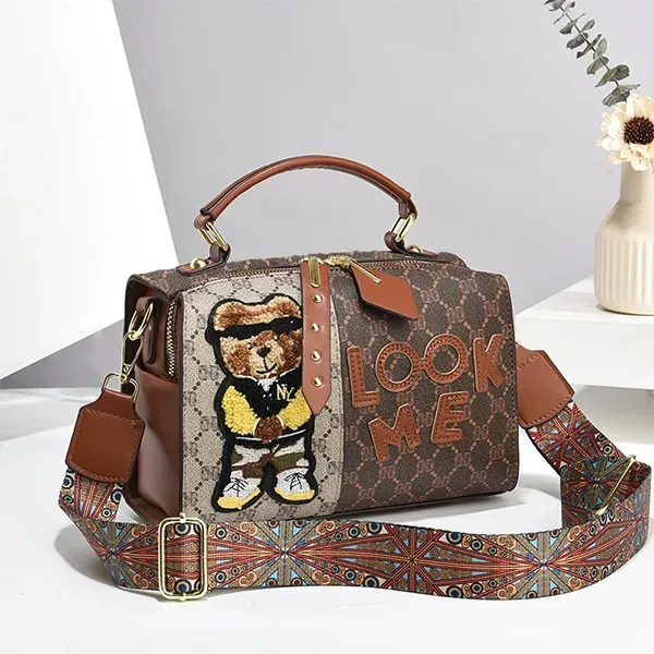 Cartoon Bear Adjustable Strap Zipper Pillow Style Women Designer Handbag