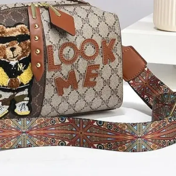 صورة مصغرة لـ Cartoon Bear Adjustable Strap Zipper Pillow Style Women Designer Handbag