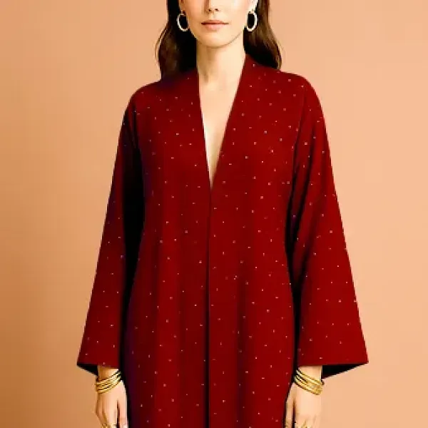 Polka Dot Pattern Open Style Long Kimono Cardigan