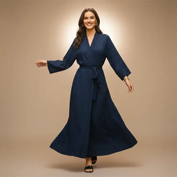 Polka Dot Pattern Open Style Long Kimono Cardigan