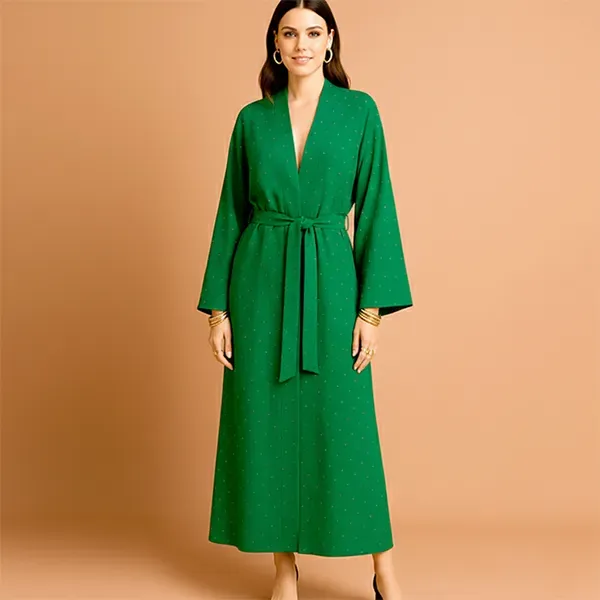 Polka Dot Pattern Open Style Long Kimono Cardigan