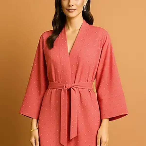 Polka Dot Pattern Open Style Long Kimono Cardigan