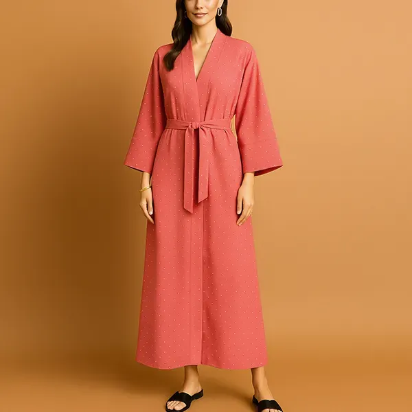 Polka Dot Pattern Open Style Long Kimono Cardigan