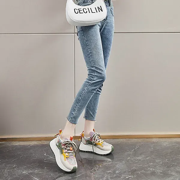 Breathable Mesh Details Lace-Up Front Women Lightweight Sneakers