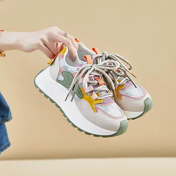 Breathable Mesh Details Lace-Up Front Women Lightweight Sneakers