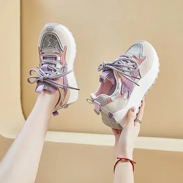 صورة مصغرة لـ Breathable Mesh Details Lace-Up Front Women Lightweight Sneakers