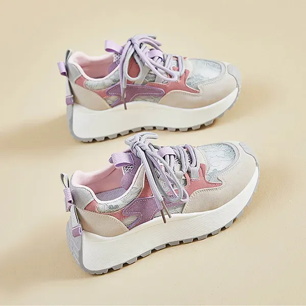 Breathable Mesh Details Lace-Up Front Women Lightweight Sneakers