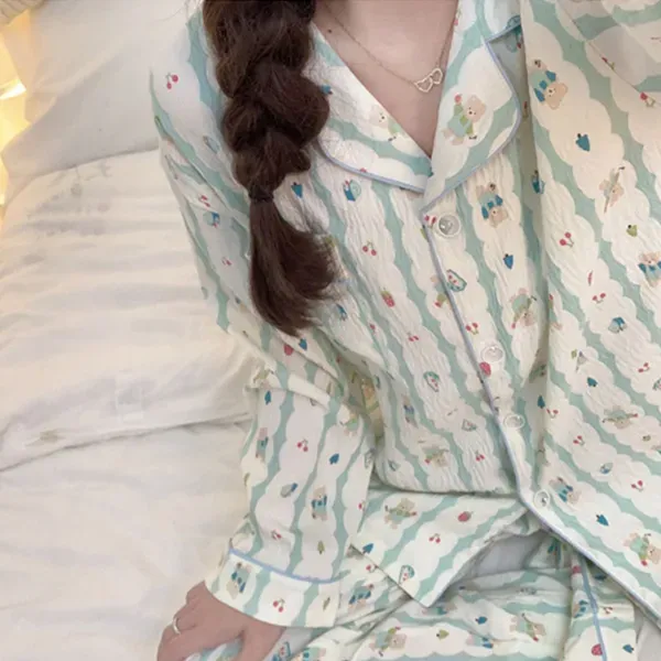 Thumbnail of Cute Striped Cartoon Pajama Set | Cotton Sleep Nightwear