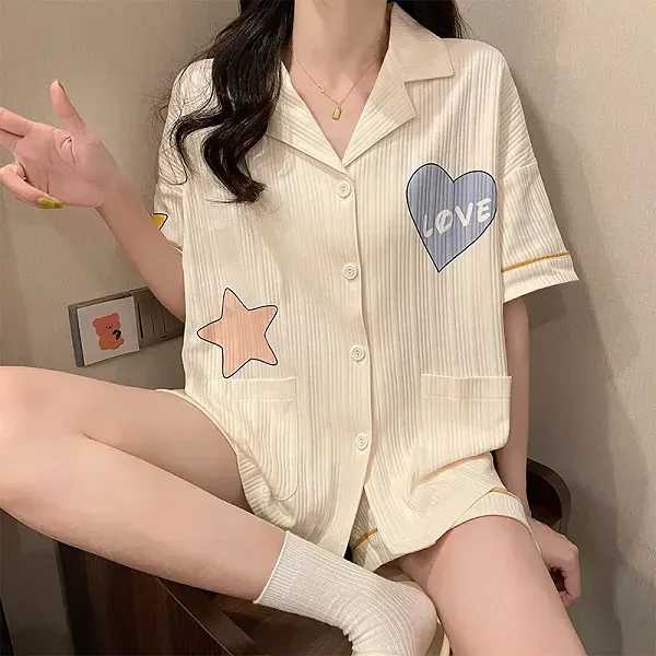 Thumbnail of Women's 3-Piece Heart & Star Pajama Set | Dorbe UAE